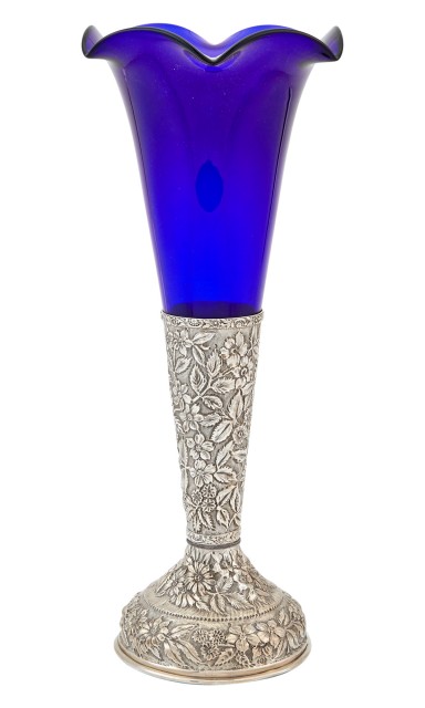 Baltimore Sterling Silver and Cobalt Glass Vase