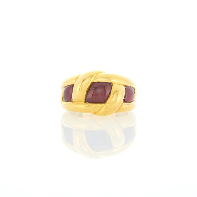 Gold and Cabochon Garnet Ring, France