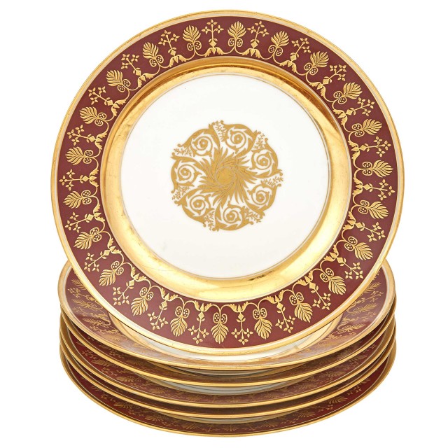 Set of Six Russian Porcelain Plates from the Guriev Service