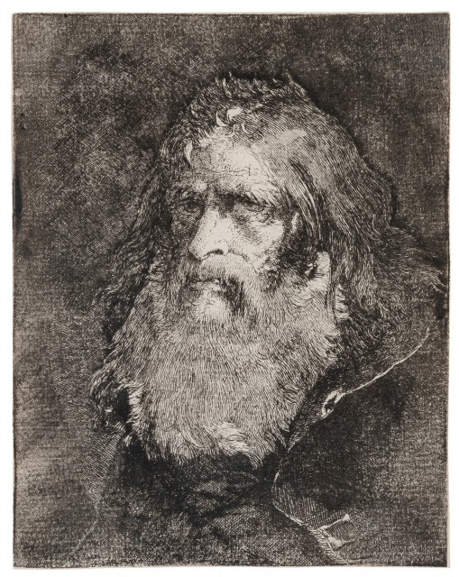 Giovanni Domenico Tiepolo (1727-1804)  VECCHIO A CAPO SCOPERTO, GIRATO A SINISTRA (MAN WITH HAIR AND LONG BEARD) (DE VESME 127)  Etching, circa