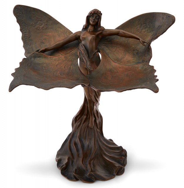 French Art Nouveau Patinated Bronze Figure of a Butterfly Woman