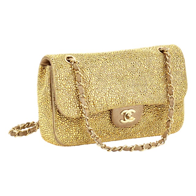 Chanel Strass Gold-Tone Crystal Embellished Medium Flap Bag