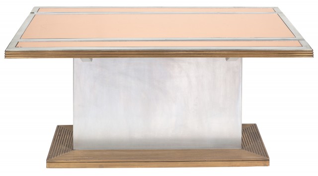 Art Moderne Metal and Coppered Mirror Draw-Leaf Table