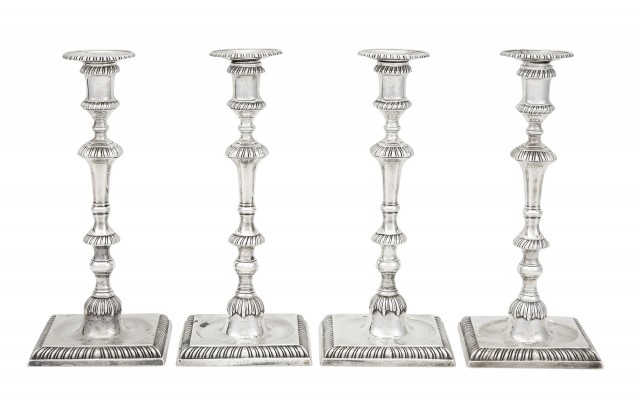 Set of Four George III Sterling Silver Candlesticks