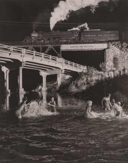 LINK, O. WINSTON (1914-2001)  [Hawksbill Creek Swimming Hole, Luray, Virginia,  with No. 96 Northbound, 1956],