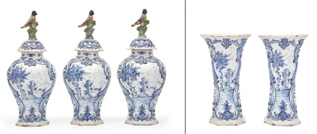 Dutch Delft Blue and White Five-Piece Garniture