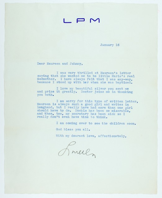 [FARROW, MIA]  PARSONS, LOUELLA. Two typed letters signed from Farrow's godmother.