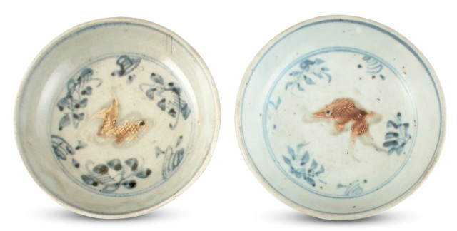 A Pair of Provincial Chinese Porcelain 'Fish' Plates