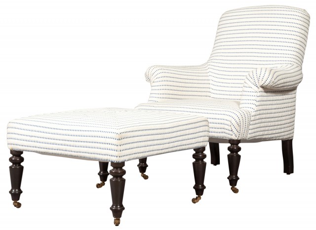 Upholstered Stained Wood Club Chair and Ottoman