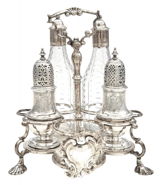 Assembled George II Sterling Silver Cruet Set