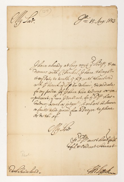 [JAMAICA]  LYNCH, THOMAS, Governor. Autograph letter signed to the Earl of Sunderland.