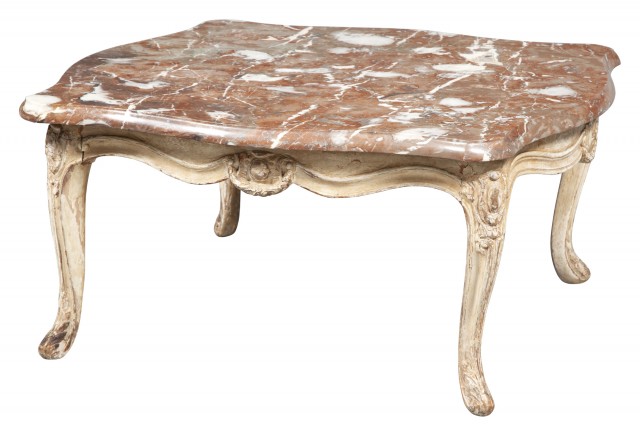 Louis XV Style Marble Top Painted Wood Low Table