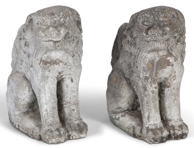 Pair of Cast Stone Fu Lions