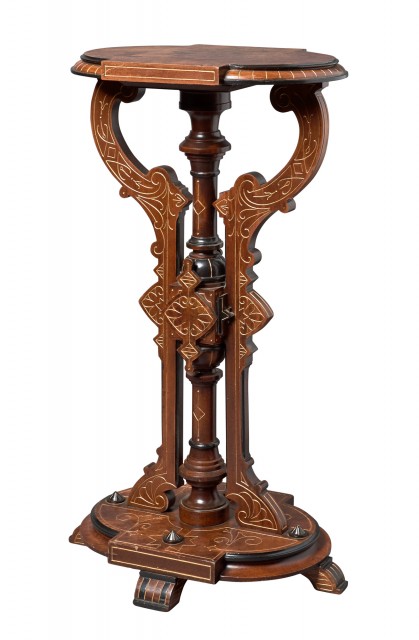 American Renaissance Revival Walnut, Ebonized, and Parcel Gilt Sculpture Pedestal