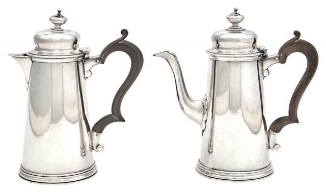 Two Victorian Sterling Silver Café au Lait Pots