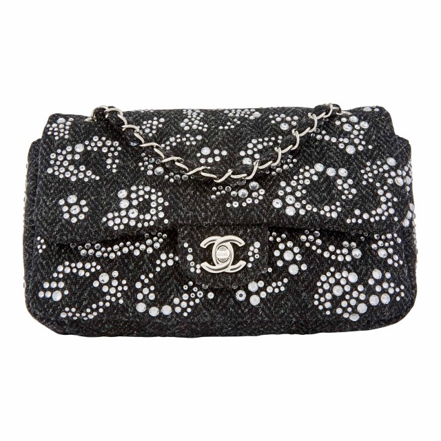 Chanel Crystal Embellished Tweed Jumbo Classic Single Flap Bag