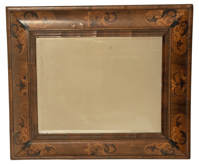 William and Mary Marquetry Inlaid Walnut Mirror