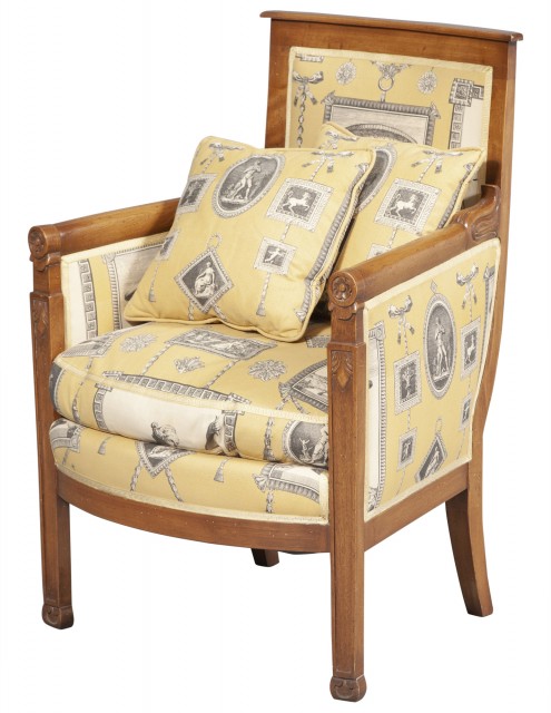 Restauration Style Toile Upholstered Bergère