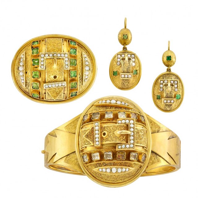 Suite of Antique Gold, Gem-Set and Pearl Antique Jewelry