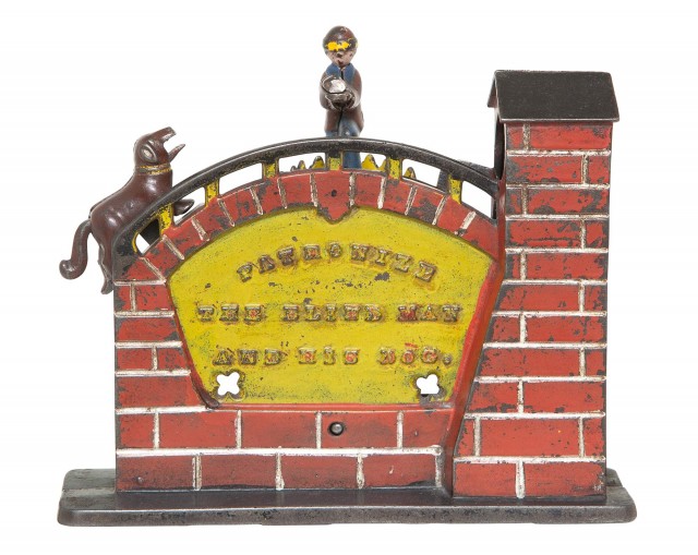 Patronize the Blind Man and His Dog Cast Iron Mechanical Bank