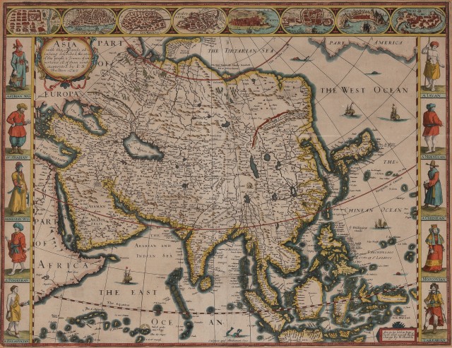 [MAP] SPEED, JOHN. Asia with the Islands adjoining described, the attire of the people, and Townes of importance, all of them newly au...