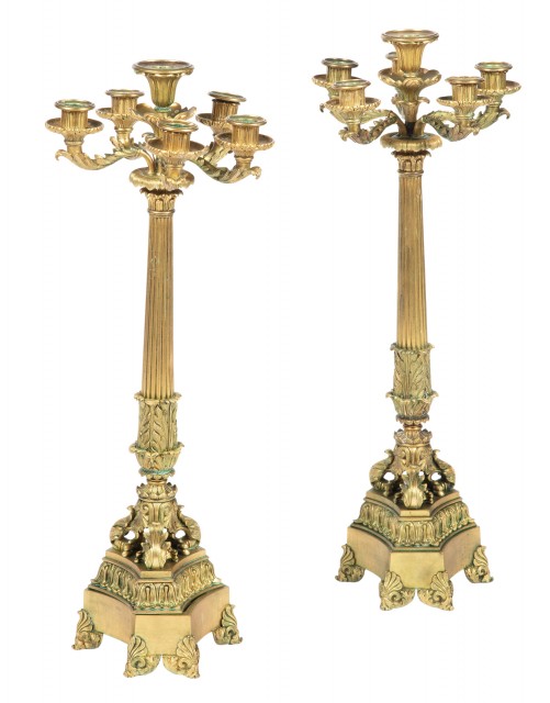 Pair of Louis Philippe Ormolu Six-Light Candelabra