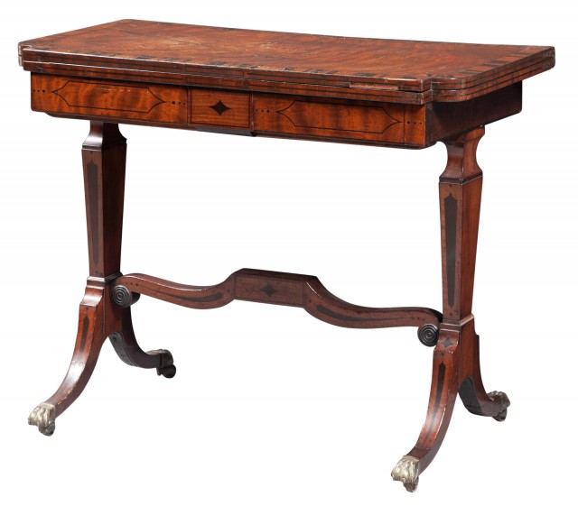 Regency Calamander-Crossbanded and Ebony-Inlaid Mahogany Card Table