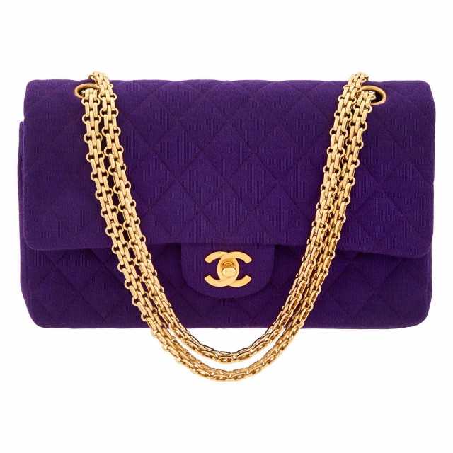 Chanel Purple Quilted Cotton Double Flap Bag