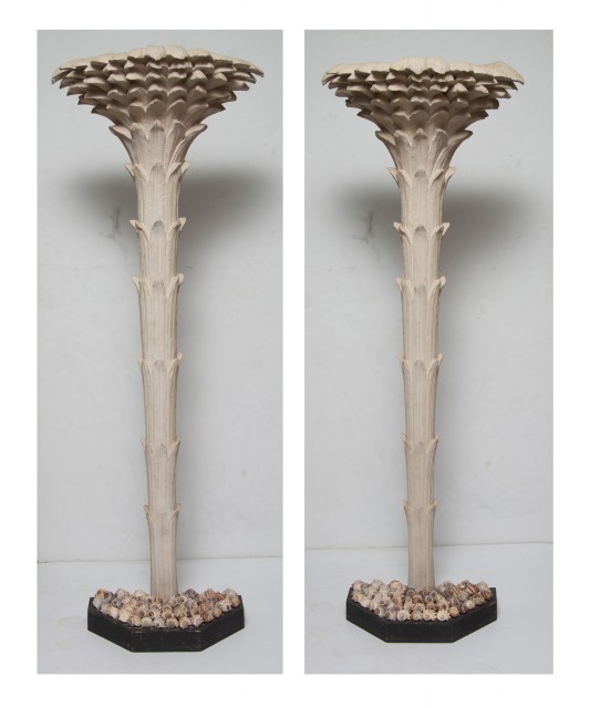 Pair of Stone-Painted and Shell-Mounted Fiberglass Torchères