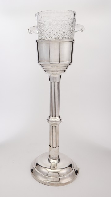 Silver Plated Wine Cooler Stand and Cut Glass Wine Cooler