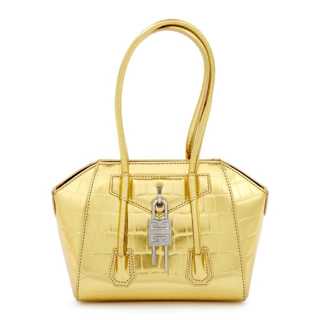 Givenchy Gold Metallic Crocodile Embossed 'Antigoma' Bag