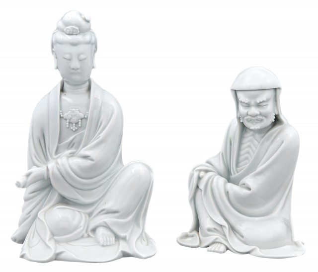 Two Chinese Blanc de Chine Figures of Seated Immortals