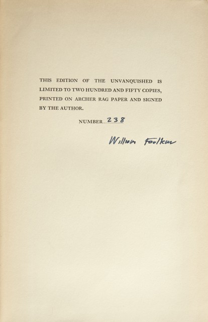 FAULKNER, WILLIAM  The Unvanquished.