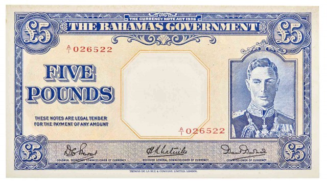Bahamas 1936 Five Pound KM 12a