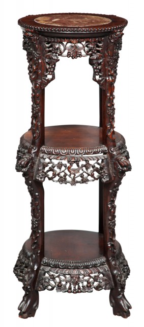 A Chinese Marble Inset Hardwood Stand