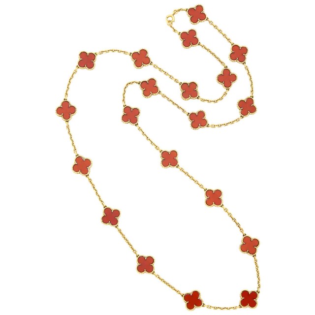 Van Cleef and Arpels Gold and Carnelian 'Alhambra' Necklace, France