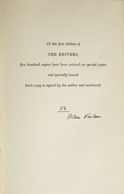 FAULKNER, WILLIAM  The Reivers.