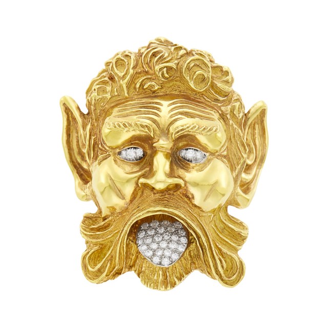 Gold and Diamond Greek Figure Clip-Brooch Slide