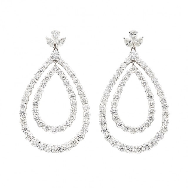 Pair of White Gold and Diamond Pendant-Earrings