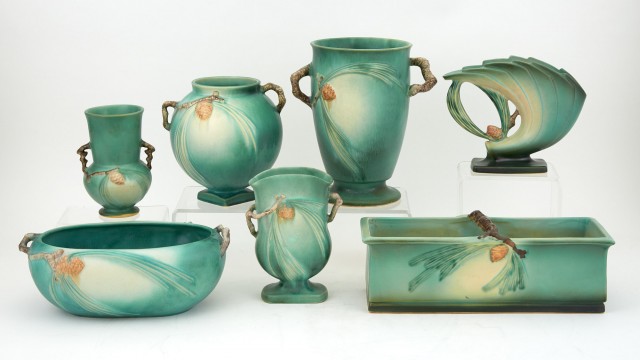 Group of Twelve Roseville Glazed Pottery Pine Cone