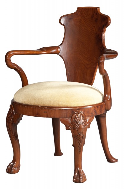 George II Style Walnut and Elm Shepherd's-Crook Armchair