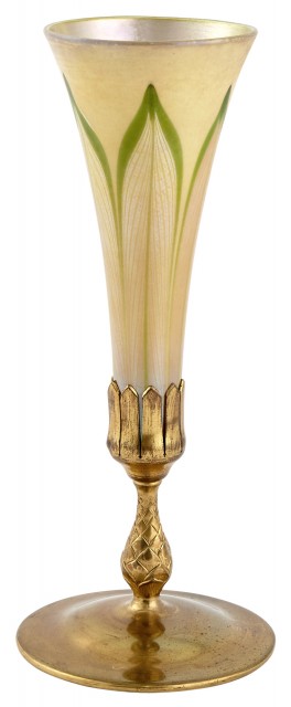 Tiffany Studios Gilt-Bronze and Favrile Glass Flower-Form Vase