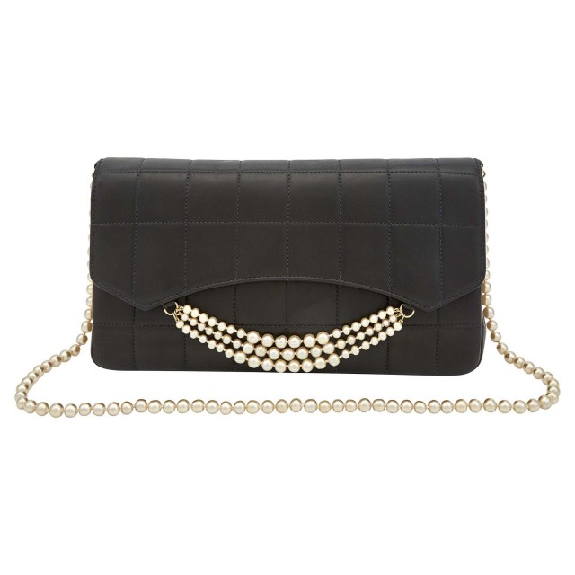 Chanel Black Quilted Leather and Imitation Pearl Handbag