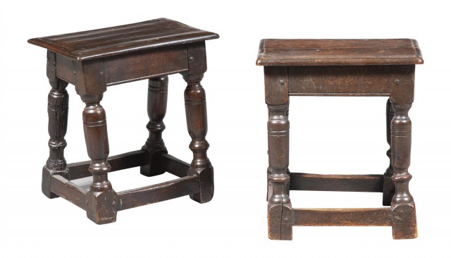 Two Continental Oak Joint Stools