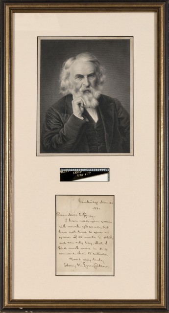 LONGFELLOW, HENRY WADSWORTH  Note signed.