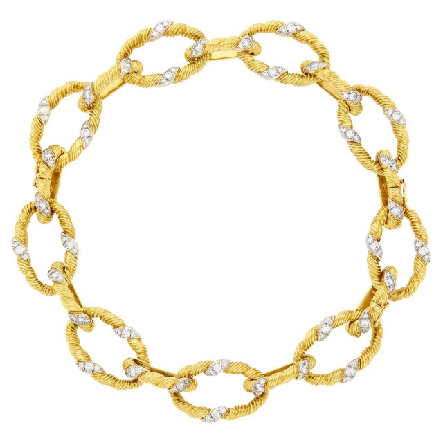 Gold, Platinum and Diamond Link Necklace/Pair of Bracelets Combination