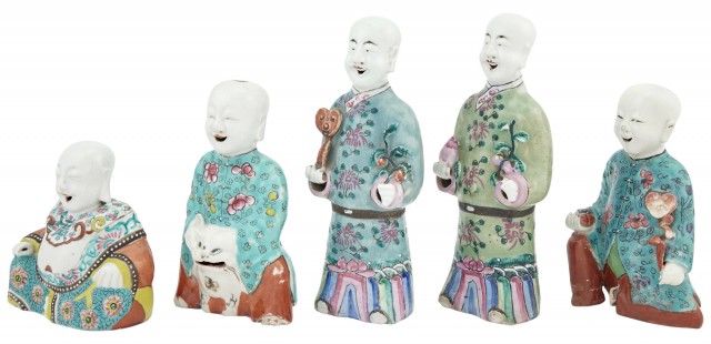 Five Chinese Famille Rose Porcelain Figures