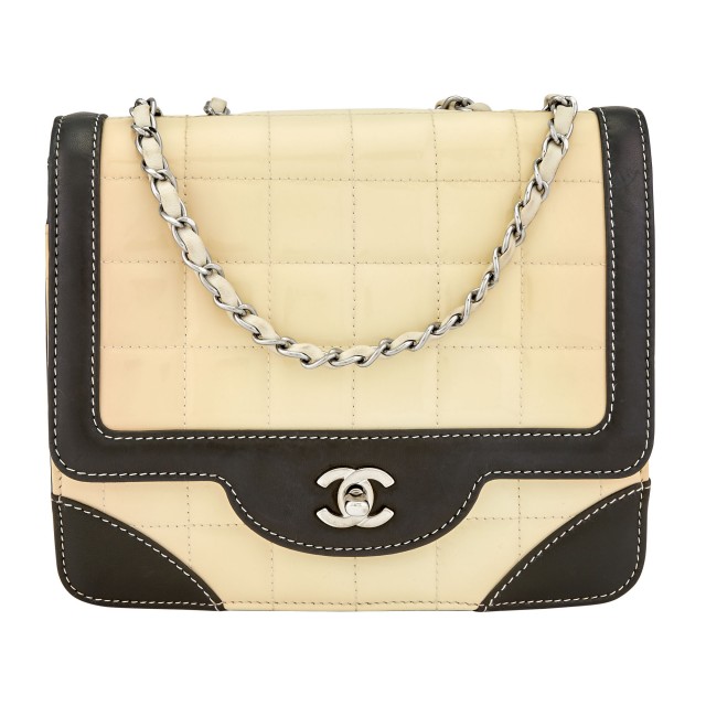Chanel Black and White Patent Leather 'Chocolate Bar' Bag