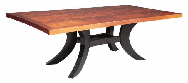Custom Flame Mahogany and Black Stained Wood Dining Table