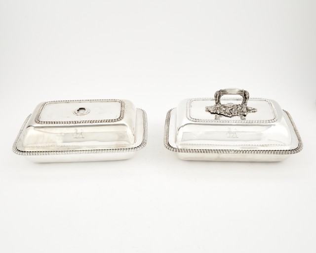 Pair of William IV Sterling Silver Covered Entrée Dishes
